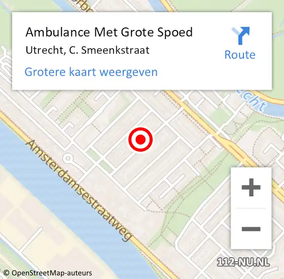 Locatie op kaart van de 112 melding: Ambulance Met Grote Spoed Naar Utrecht, C. Smeenkstraat op 11 maart 2017 22:20