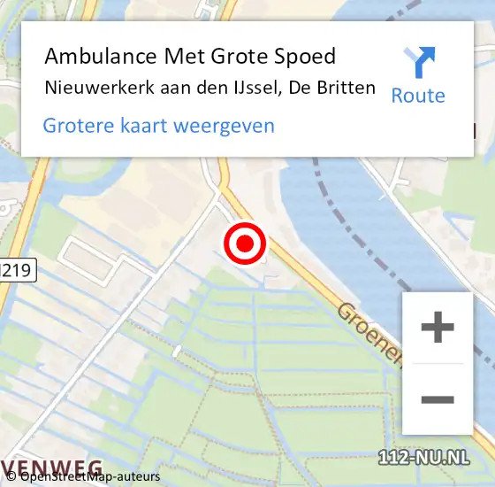 Locatie op kaart van de 112 melding: Ambulance Met Grote Spoed Naar Nieuwerkerk aan den IJssel, De Britten op 12 maart 2017 00:03