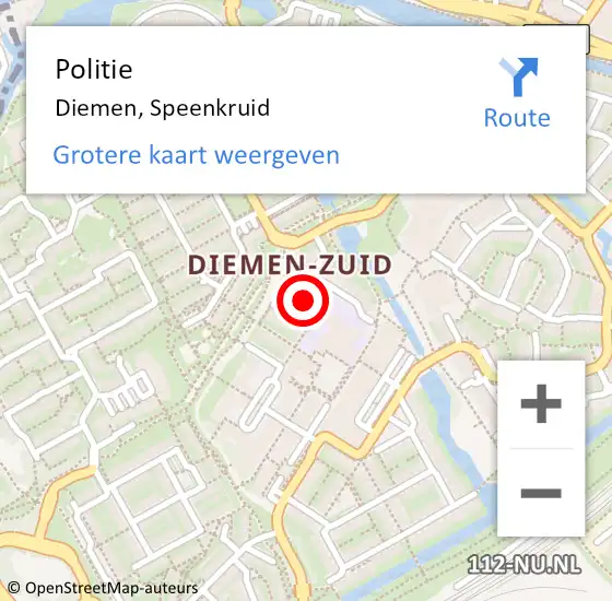 Locatie op kaart van de 112 melding: Politie Diemen, Speenkruid op 12 maart 2017 01:36