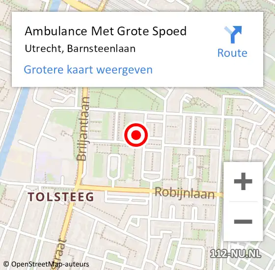 Locatie op kaart van de 112 melding: Ambulance Met Grote Spoed Naar Utrecht, Barnsteenlaan op 12 maart 2017 04:27