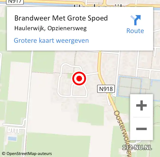 Locatie op kaart van de 112 melding: Brandweer Met Grote Spoed Naar Haulerwijk, Opzienersweg op 12 maart 2017 07:24