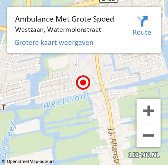 Locatie op kaart van de 112 melding: Ambulance Met Grote Spoed Naar Westzaan, Watermolenstraat op 12 maart 2017 09:00