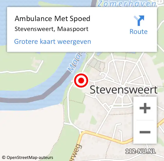 Locatie op kaart van de 112 melding: Ambulance Met Spoed Naar Stevensweert, Maaspoort op 12 maart 2017 10:21