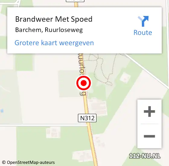 Locatie op kaart van de 112 melding: Brandweer Met Spoed Naar Barchem, Ruurloseweg op 12 maart 2017 10:46