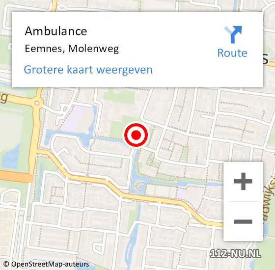 Locatie op kaart van de 112 melding: Ambulance Eemnes, Molenweg op 12 maart 2017 11:09