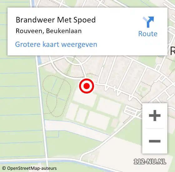 Locatie op kaart van de 112 melding: Brandweer Met Spoed Naar Rouveen, Beukenlaan op 12 maart 2017 11:14