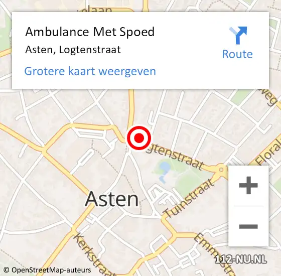 Locatie op kaart van de 112 melding: Ambulance Met Spoed Naar Asten, Logtenstraat op 12 maart 2017 11:58