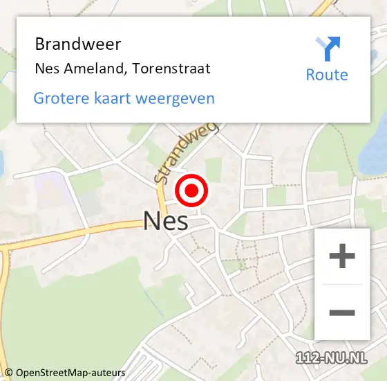 Locatie op kaart van de 112 melding: Brandweer Nes Ameland, Torenstraat op 12 maart 2017 12:02