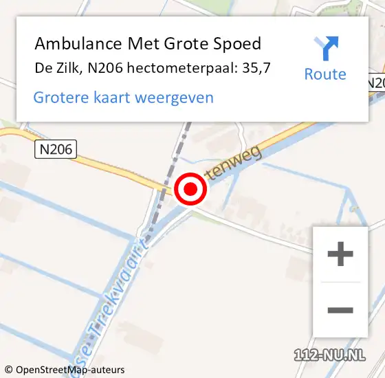 Locatie op kaart van de 112 melding: Ambulance Met Grote Spoed Naar De Zilk, N206 hectometerpaal: 35,7 op 12 maart 2017 12:50