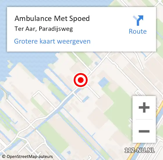 Locatie op kaart van de 112 melding: Ambulance Met Spoed Naar Ter Aar, Paradijsweg op 12 maart 2017 13:07