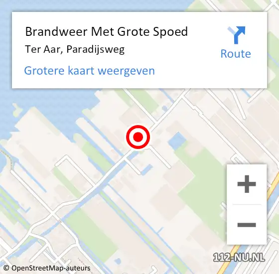 Locatie op kaart van de 112 melding: Brandweer Met Grote Spoed Naar Ter Aar, Paradijsweg op 12 maart 2017 13:08