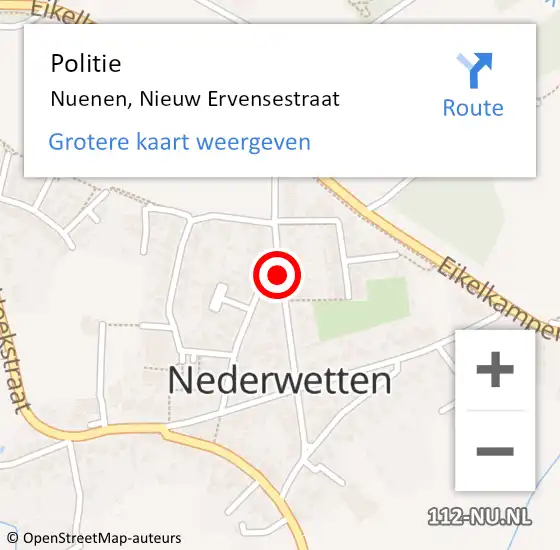 Locatie op kaart van de 112 melding: Politie Nuenen, Nieuw Ervensestraat op 12 maart 2017 14:05