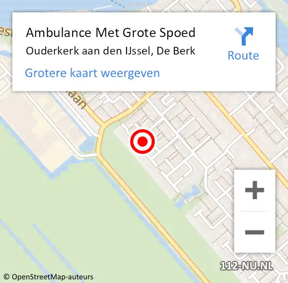 Locatie op kaart van de 112 melding: Ambulance Met Grote Spoed Naar Ouderkerk aan den IJssel, De Berk op 12 maart 2017 14:12