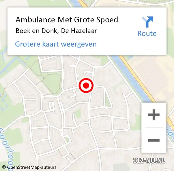 Locatie op kaart van de 112 melding: Ambulance Met Grote Spoed Naar Beek en Donk, De Hazelaar op 12 maart 2017 15:39