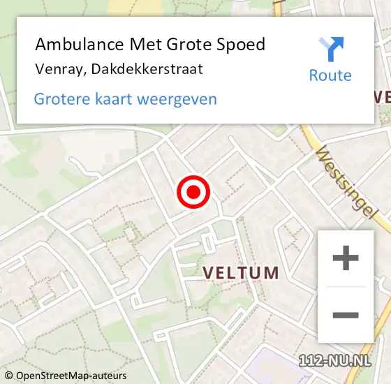 Locatie op kaart van de 112 melding: Ambulance Met Grote Spoed Naar Venray, Dakdekkerstraat op 12 maart 2017 16:11