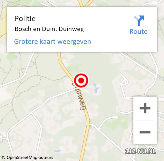 Locatie op kaart van de 112 melding: Politie Bosch en Duin, Duinweg op 13 januari 2014 18:46