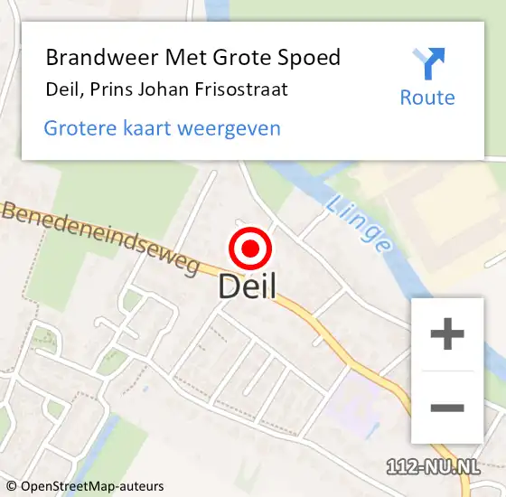 Locatie op kaart van de 112 melding: Brandweer Met Grote Spoed Naar Deil, Prins Johan Frisostraat op 12 maart 2017 21:03