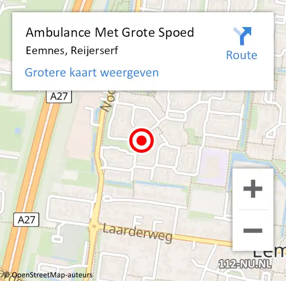 Locatie op kaart van de 112 melding: Ambulance Met Grote Spoed Naar Eemnes, Reijerserf op 12 maart 2017 21:32