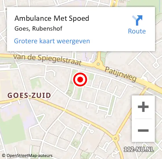 Locatie op kaart van de 112 melding: Ambulance Met Spoed Naar Goes, Rubenshof op 12 maart 2017 22:03