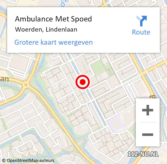 Locatie op kaart van de 112 melding: Ambulance Met Spoed Naar Woerden, Lindenlaan op 12 maart 2017 22:14
