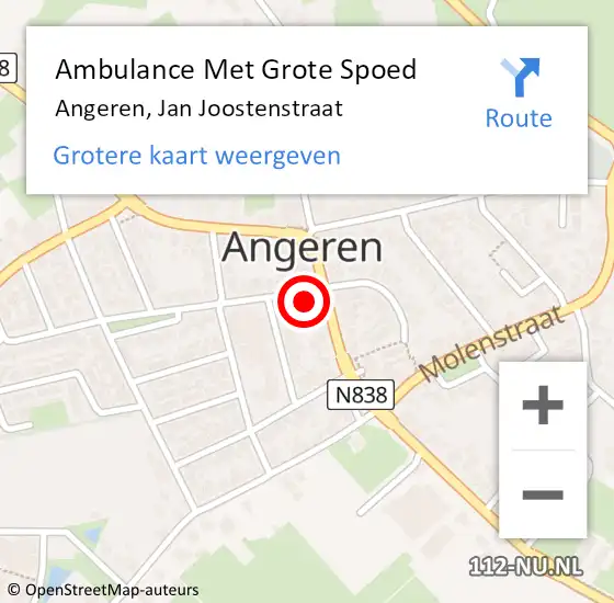 Locatie op kaart van de 112 melding: Ambulance Met Grote Spoed Naar Angeren, Jan Joostenstraat op 12 maart 2017 22:46