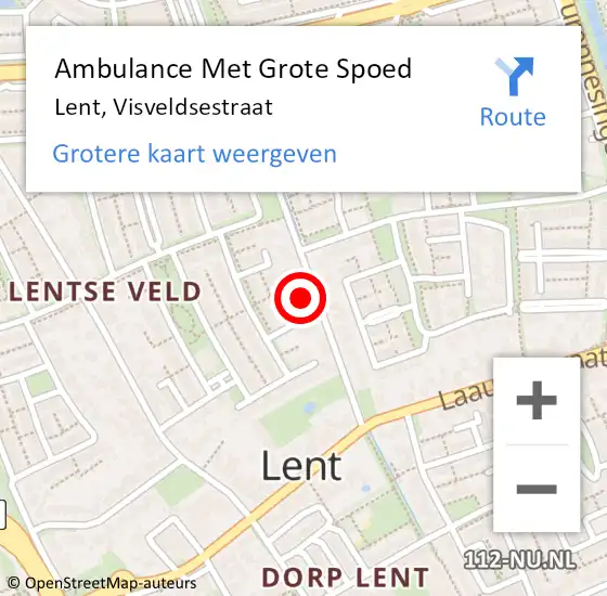 Locatie op kaart van de 112 melding: Ambulance Met Grote Spoed Naar Lent, Visveldsestraat op 12 maart 2017 22:46