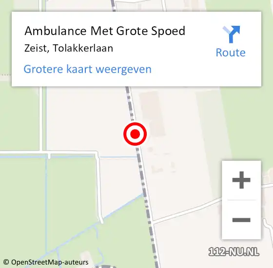 Locatie op kaart van de 112 melding: Ambulance Met Grote Spoed Naar Zeist, Tolakkerlaan op 12 maart 2017 23:48