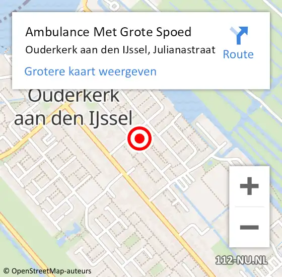 Locatie op kaart van de 112 melding: Ambulance Met Grote Spoed Naar Ouderkerk aan den IJssel, Julianastraat op 13 maart 2017 00:02