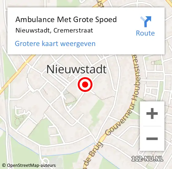 Locatie op kaart van de 112 melding: Ambulance Met Grote Spoed Naar Nieuwstadt, Cremerstraat op 13 maart 2017 04:50