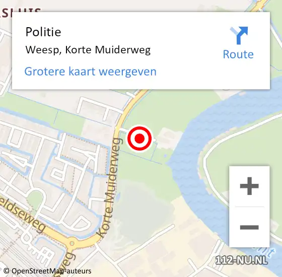 Locatie op kaart van de 112 melding: Politie Weesp, Korte Muiderweg op 13 maart 2017 06:45