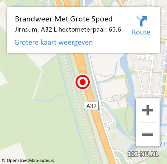 Locatie op kaart van de 112 melding: Brandweer Met Grote Spoed Naar Jirnsum, A32 L hectometerpaal: 70,3 op 13 maart 2017 08:01