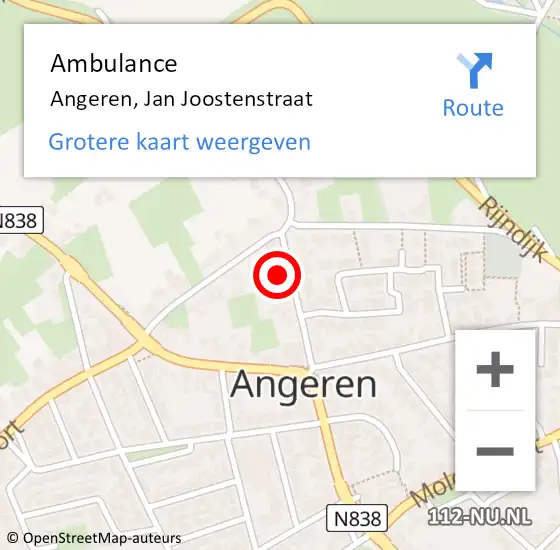 Locatie op kaart van de 112 melding: Ambulance Angeren, Jan Joostenstraat op 13 maart 2017 08:11