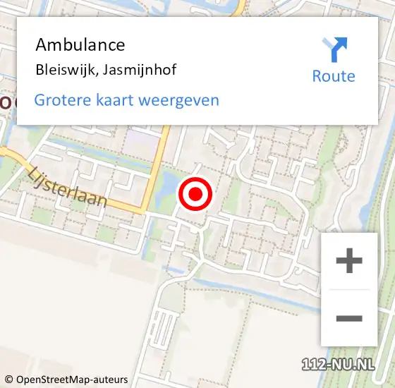 Locatie op kaart van de 112 melding: Ambulance Bleiswijk, Jasmijnhof op 13 maart 2017 08:57