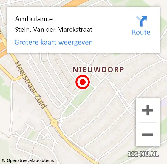 Locatie op kaart van de 112 melding: Ambulance Stein, Van der Marckstraat op 13 januari 2014 19:29