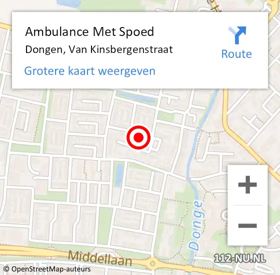 Locatie op kaart van de 112 melding: Ambulance Met Spoed Naar Dongen, Van Kinsbergenstraat op 13 maart 2017 10:55