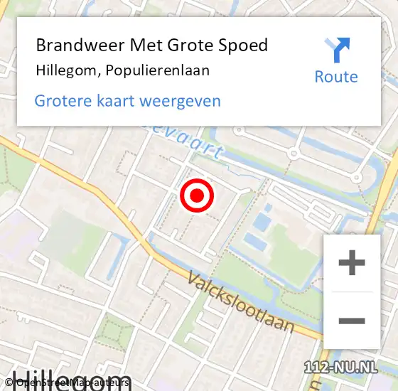 Locatie op kaart van de 112 melding: Brandweer Met Grote Spoed Naar Hillegom, Populierenlaan op 13 maart 2017 12:30