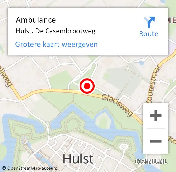 Locatie op kaart van de 112 melding: Ambulance Hulst, De Casembrootweg op 13 maart 2017 12:54