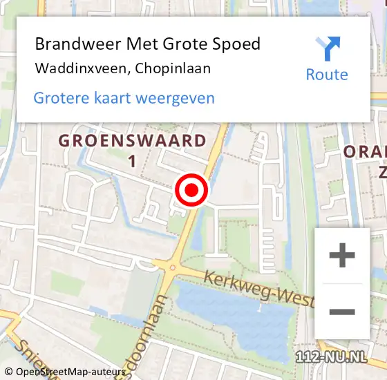 Locatie op kaart van de 112 melding: Brandweer Met Grote Spoed Naar Waddinxveen, Chopinlaan op 13 maart 2017 13:14