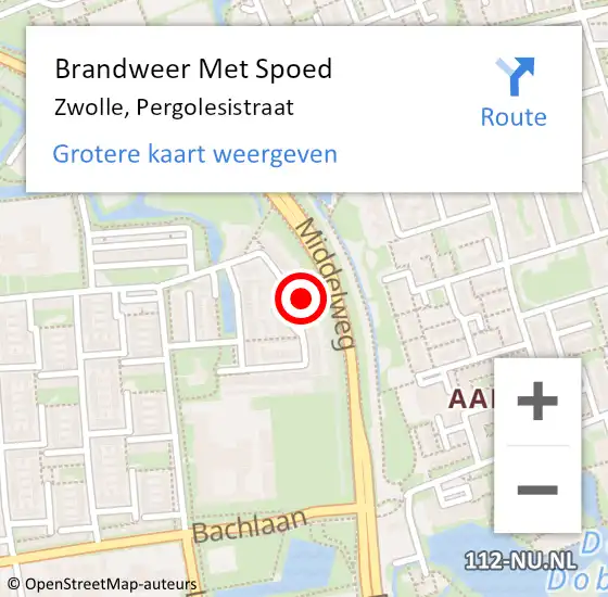 Locatie op kaart van de 112 melding: Brandweer Met Spoed Naar Zwolle, Pergolesistraat op 13 maart 2017 14:19