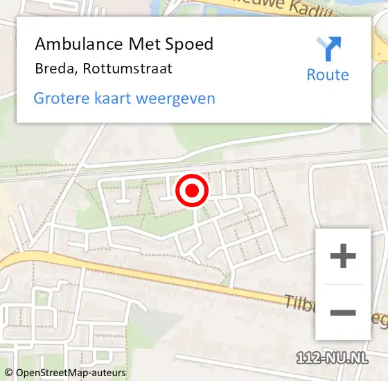 Locatie op kaart van de 112 melding: Ambulance Met Spoed Naar Breda, Rottumstraat op 13 maart 2017 14:30