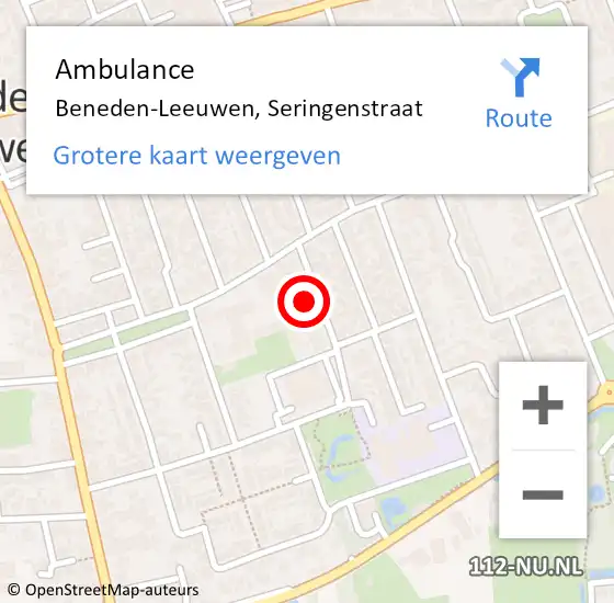 Locatie op kaart van de 112 melding: Ambulance Beneden-Leeuwen, Seringenstraat op 13 maart 2017 15:54