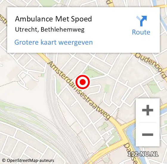 Locatie op kaart van de 112 melding: Ambulance Met Spoed Naar Utrecht, Bethlehemweg op 13 maart 2017 16:37