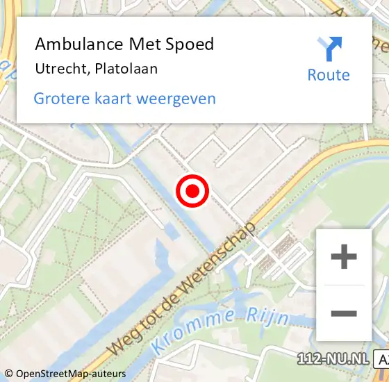 Locatie op kaart van de 112 melding: Ambulance Met Spoed Naar Utrecht, Platolaan op 13 maart 2017 17:07