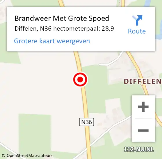 Locatie op kaart van de 112 melding: Brandweer Met Grote Spoed Naar Diffelen, N36 hectometerpaal: 27,1 op 13 maart 2017 17:51