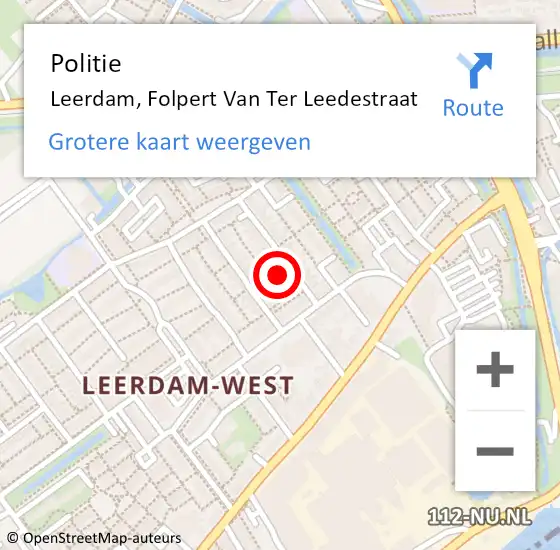 Locatie op kaart van de 112 melding: Politie Leerdam, Folpert Van Ter Leedestraat op 13 maart 2017 18:02