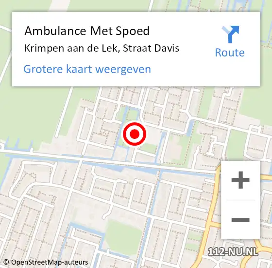 Locatie op kaart van de 112 melding: Ambulance Met Spoed Naar Krimpen aan de Lek, Straat Davis op 13 maart 2017 19:34
