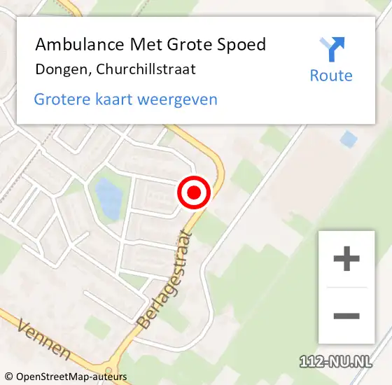 Locatie op kaart van de 112 melding: Ambulance Met Grote Spoed Naar Dongen, Churchillstraat op 13 maart 2017 21:32