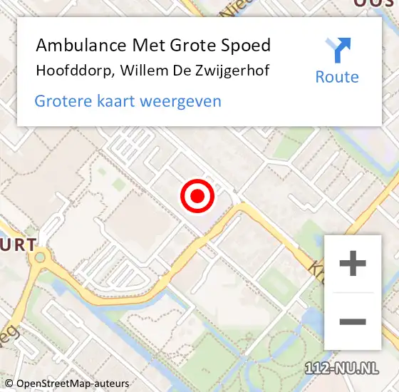 Locatie op kaart van de 112 melding: Ambulance Met Grote Spoed Naar Hoofddorp, Willem De Zwijgerhof op 13 maart 2017 22:48