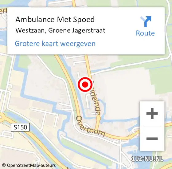 Locatie op kaart van de 112 melding: Ambulance Met Spoed Naar Westzaan, Groene Jagerstraat op 14 maart 2017 01:33