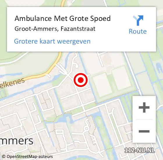 Locatie op kaart van de 112 melding: Ambulance Met Grote Spoed Naar Groot-Ammers, Fazantstraat op 14 maart 2017 02:56